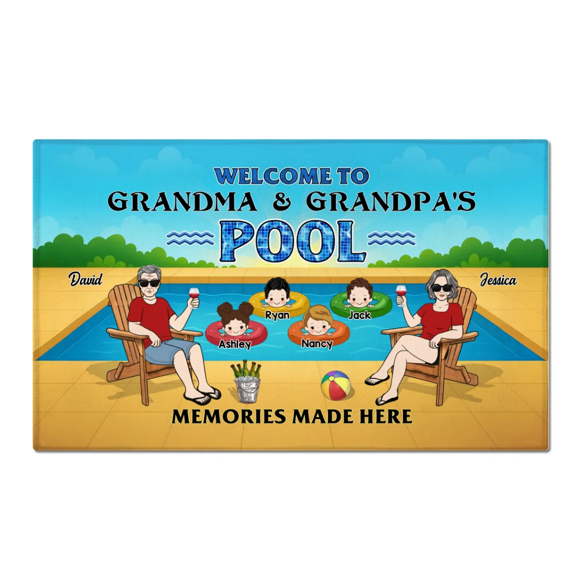 Summer Welcome To Grandpa Grandma Grandparents Pool Personalized Doormat - Image 7