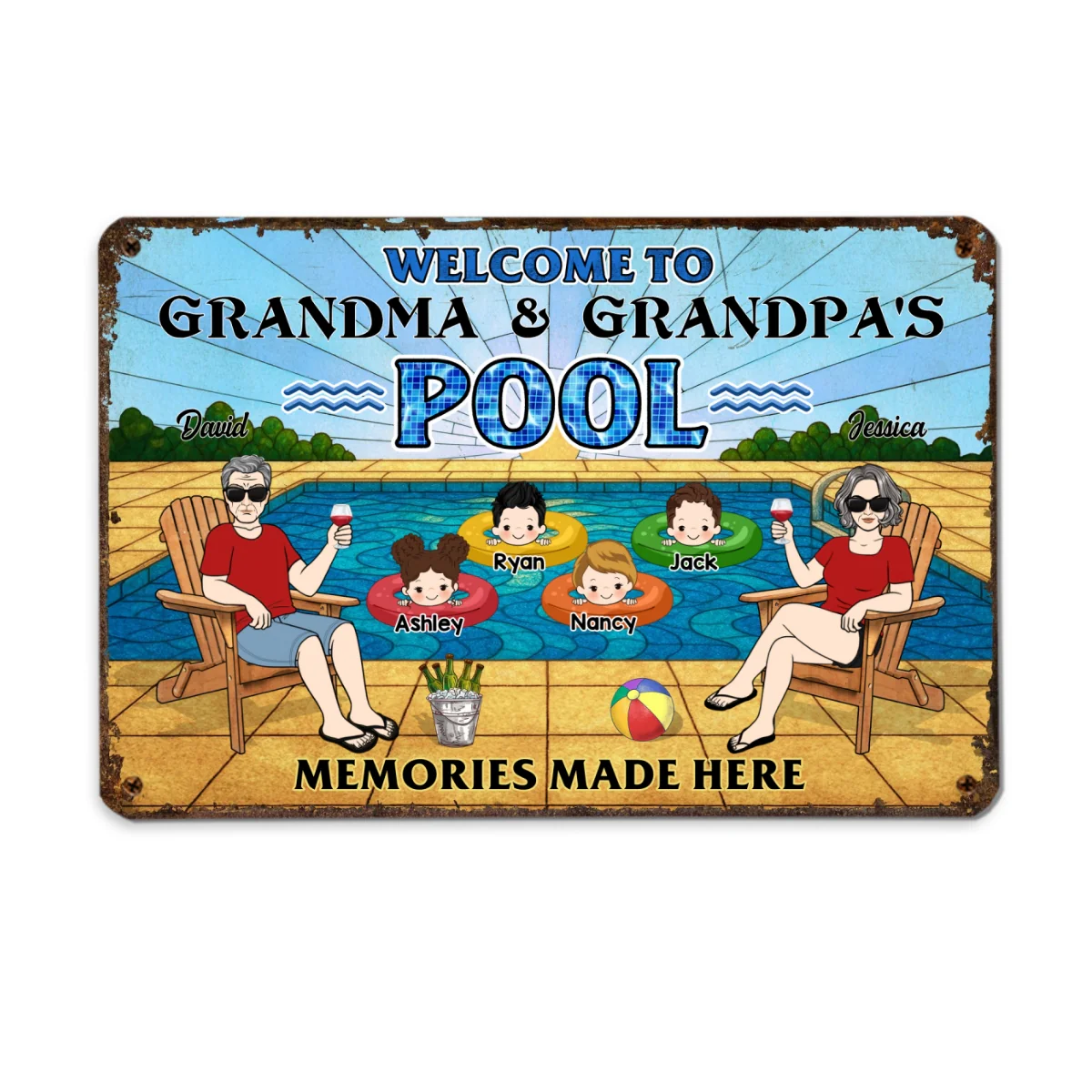 Summer Welcome To Grandpa Grandma Grandparents Pool Personalized Metal Sign| Summer Outdoor Decoration - Image 13