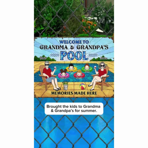 Summer Welcome To Grandpa Grandma Grandparents Pool Personalized Metal Sign| Summer Outdoor Decoration - Image 2