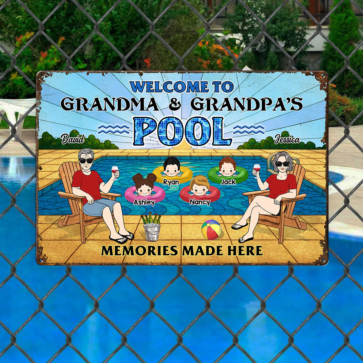 Summer Welcome To Grandpa Grandma Grandparents Pool Personalized Metal Sign| Summer Outdoor Decoration - Image 3