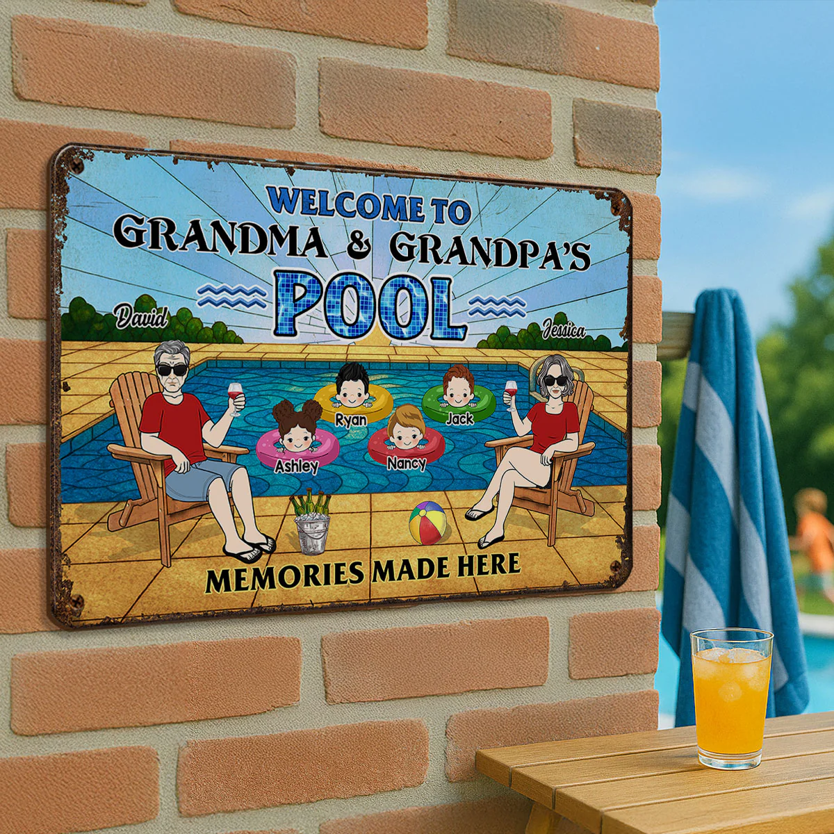 Summer Welcome To Grandpa Grandma Grandparents Pool Personalized Metal Sign| Summer Outdoor Decoration - Image 4