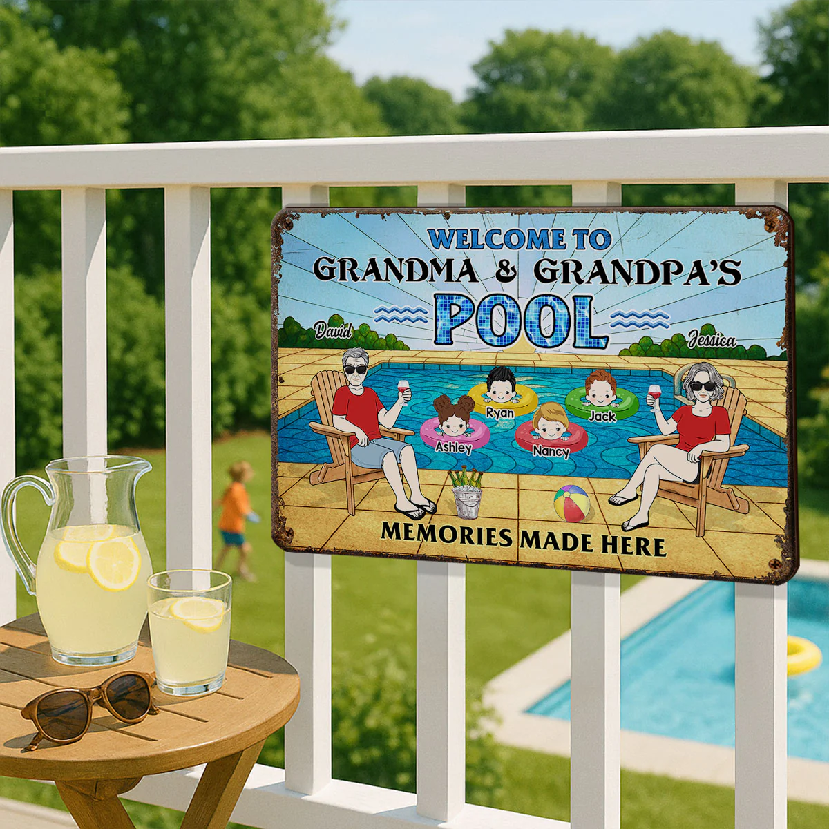 Summer Welcome To Grandpa Grandma Grandparents Pool Personalized Metal Sign| Summer Outdoor Decoration - Image 5