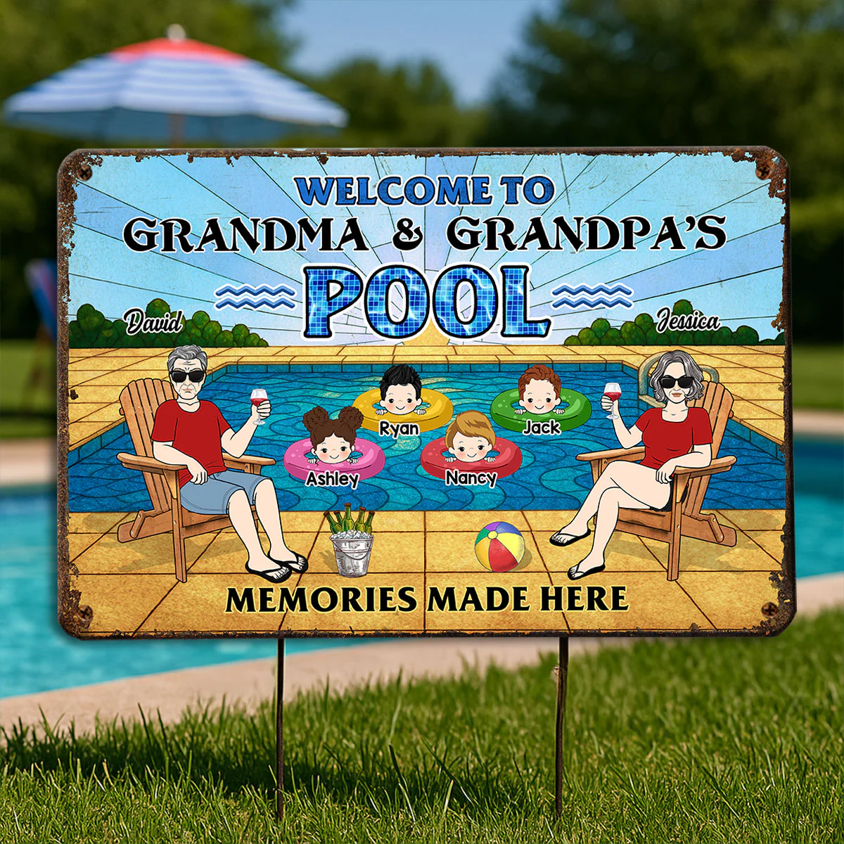 Summer Welcome To Grandpa Grandma Grandparents Pool Personalized Metal Sign| Summer Outdoor Decoration - Image 6