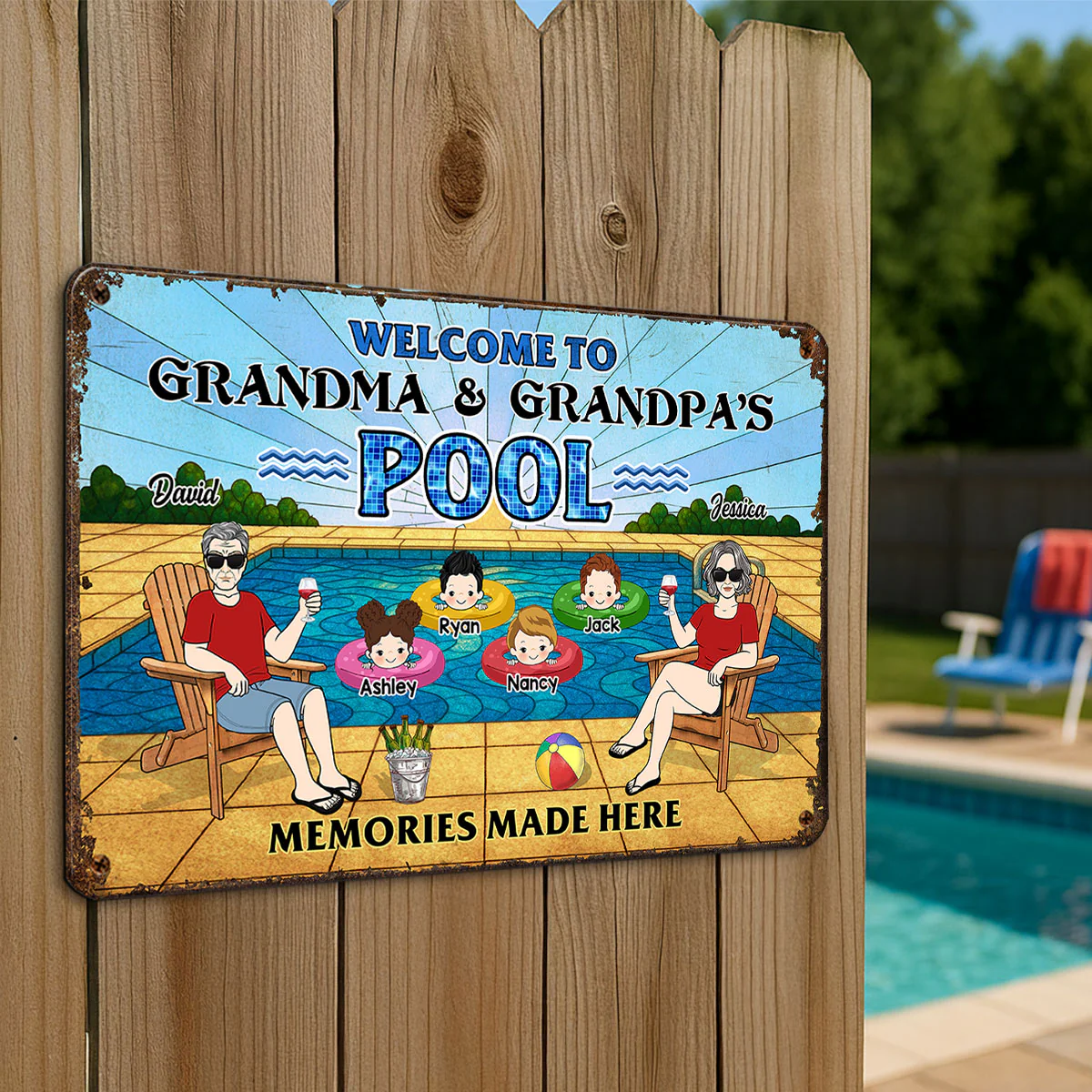Summer Welcome To Grandpa Grandma Grandparents Pool Personalized Metal Sign| Summer Outdoor Decoration - Image 7