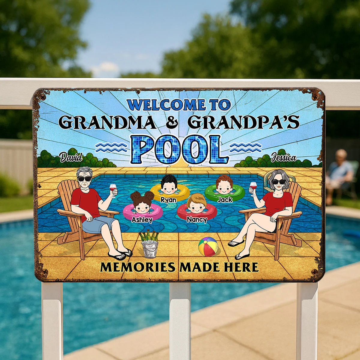 Summer Welcome To Grandpa Grandma Grandparents Pool Personalized Metal Sign| Summer Outdoor Decoration - Image 9
