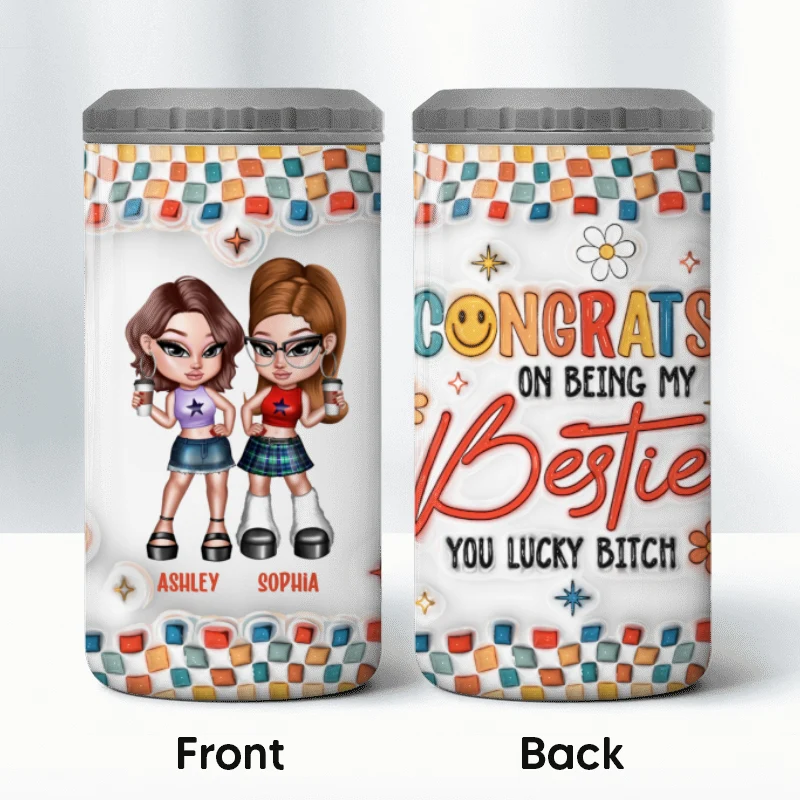 Summer Y2K Besties 3D Inflated Effect Print Personalized 4 In 1 Can Cooler, Gift For Besties - Image 10