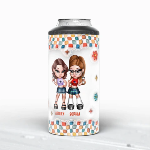 Summer Y2K Besties 3D Inflated Effect Print Personalized 4 In 1 Can Cooler, Gift For Besties - Image 2