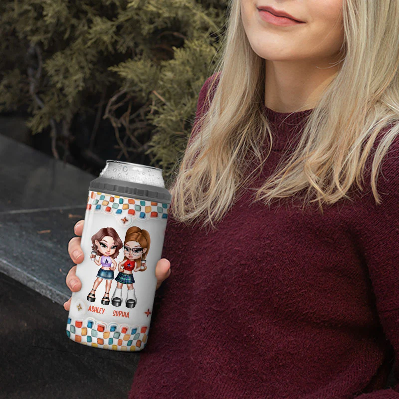 Summer Y2K Besties 3D Inflated Effect Print Personalized 4 In 1 Can Cooler, Gift For Besties - Image 4