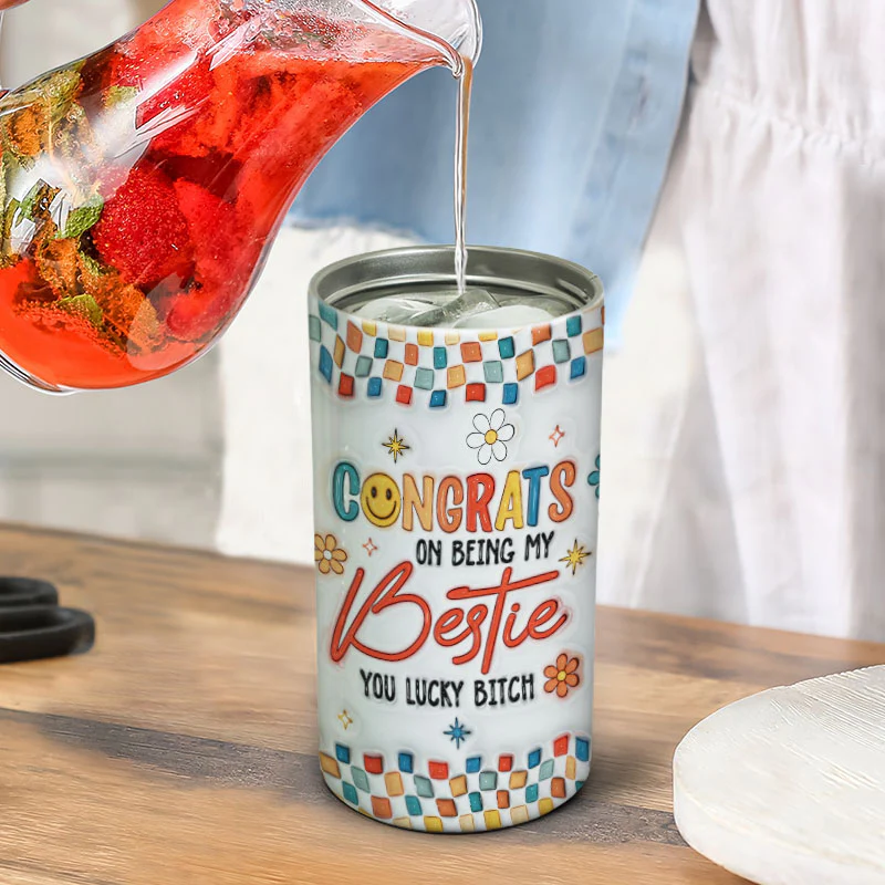 Summer Y2K Besties 3D Inflated Effect Print Personalized 4 In 1 Can Cooler, Gift For Besties - Image 5