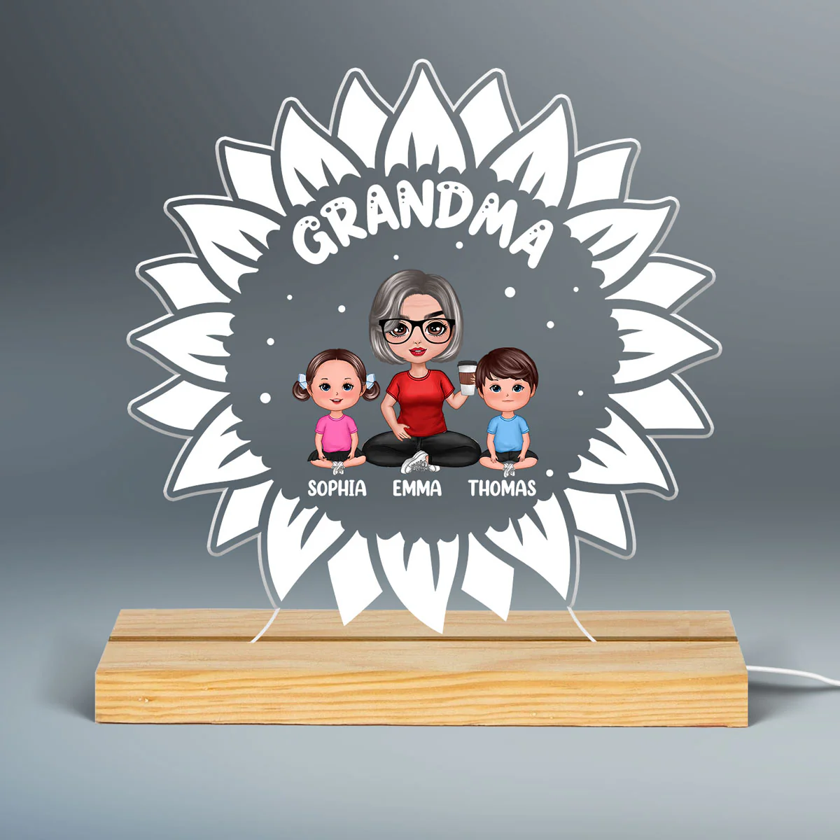 Sunflower Doll Grandma Grandkids Personalized Custom Shape LED Night Light - Image 2