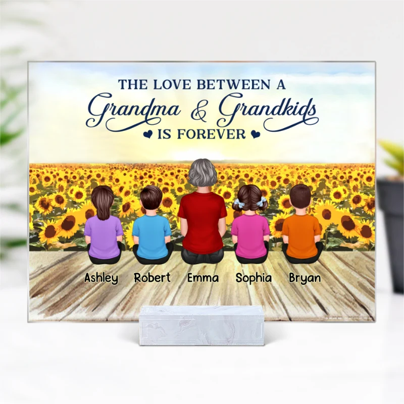 Sunflower Field Back View Grandma Mom With Kids Dogs Cats Sitting Personalized Acrylic Plaque - Image 4