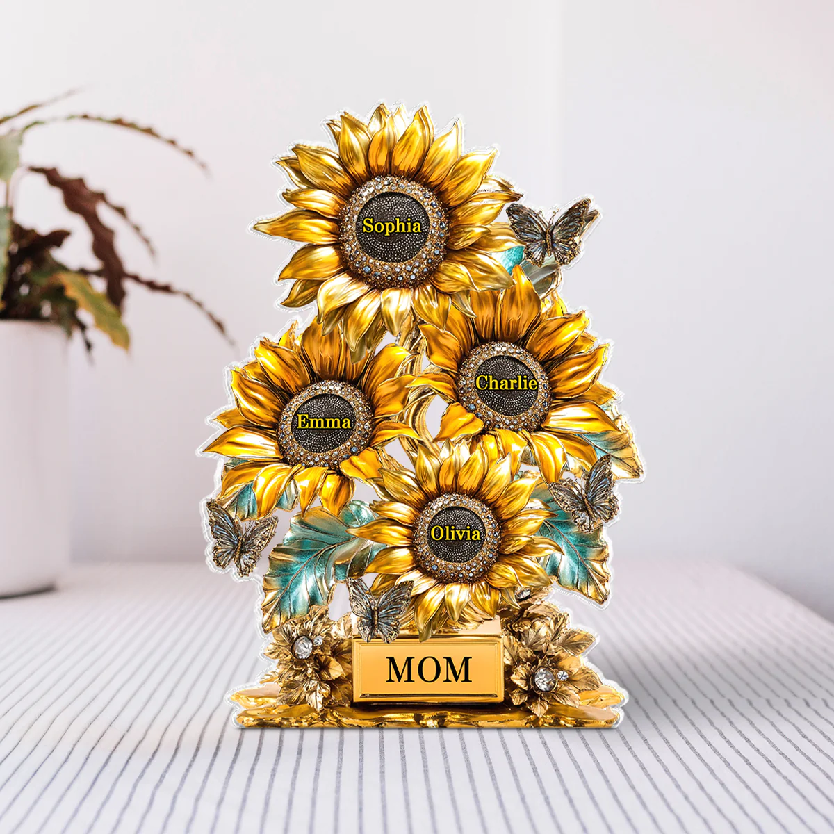 Sunflower Garden Personalized Custom Shaped Acrylic Block, Gift For Mom, Grandma - Image 2