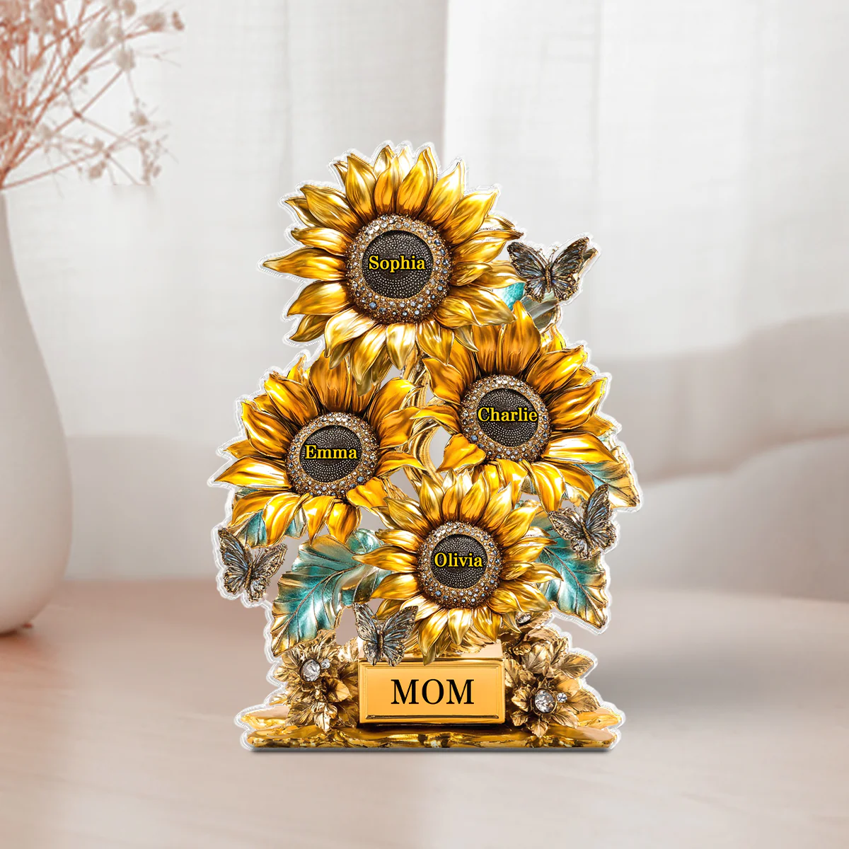 Sunflower Garden Personalized Custom Shaped Acrylic Block, Gift For Mom, Grandma - Image 3