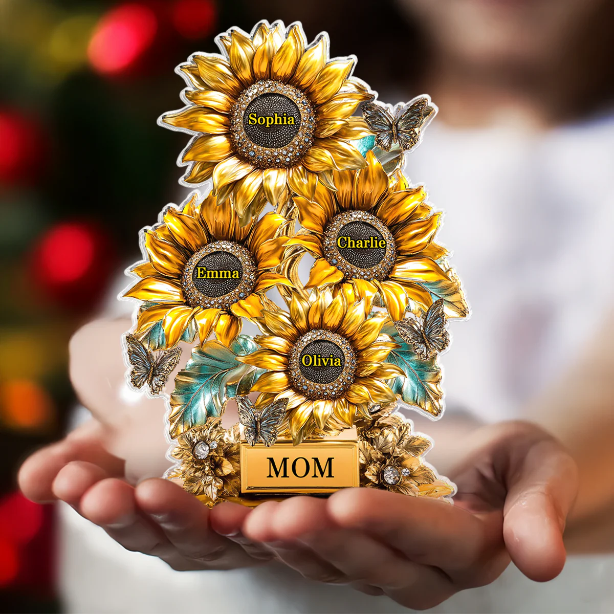 Sunflower Garden Personalized Custom Shaped Acrylic Block, Gift For Mom, Grandma - Image 5