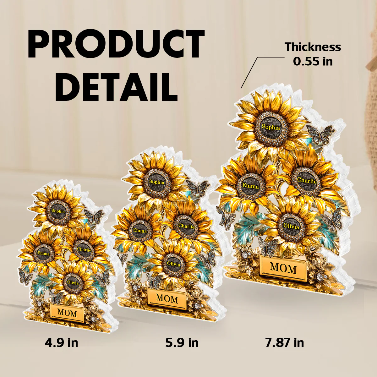 Sunflower Garden Personalized Custom Shaped Acrylic Block, Gift For Mom, Grandma - Image 6