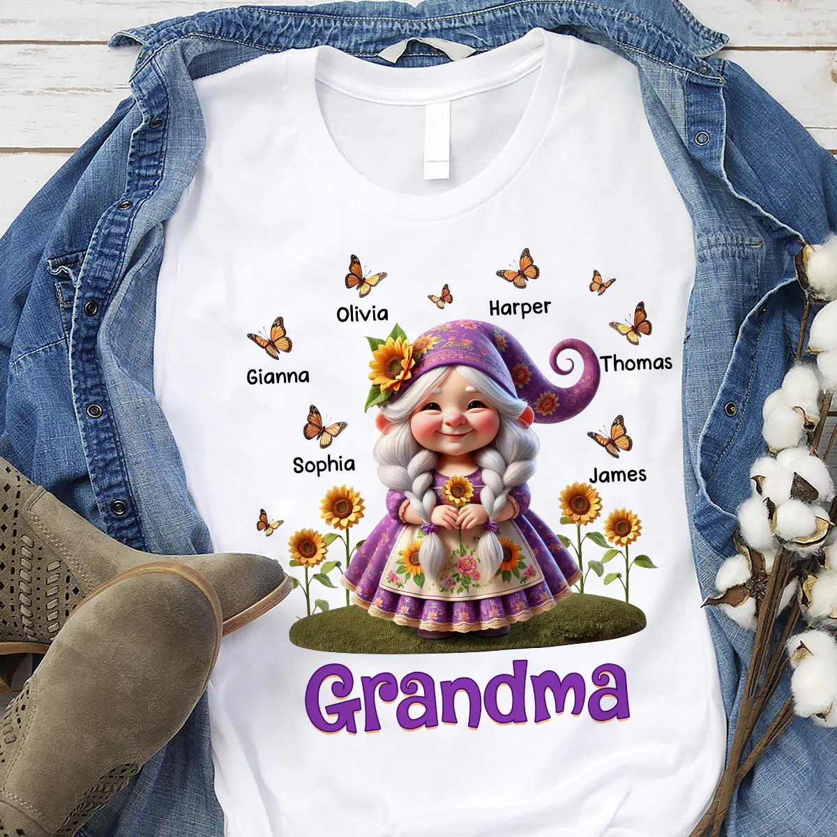 Sunflower Gnome Grandma Personalized Shirt, Gift For Grandma