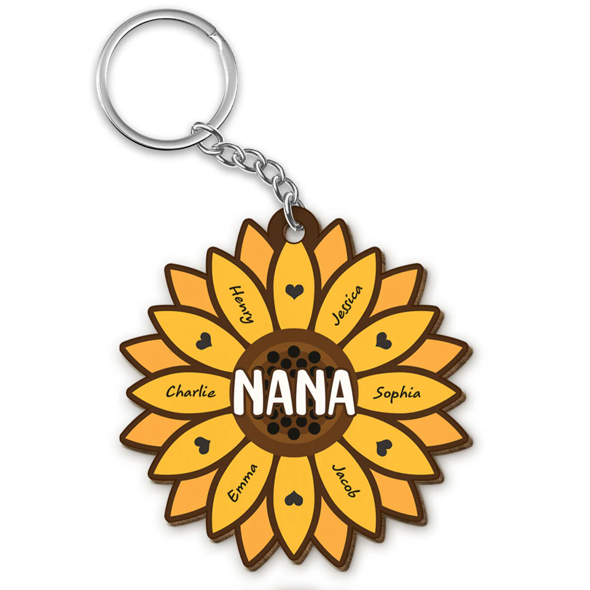 Sunflower Grandkids Children Name Gift For Mom Grandma Personalized Custom Shape Wooden Keychain