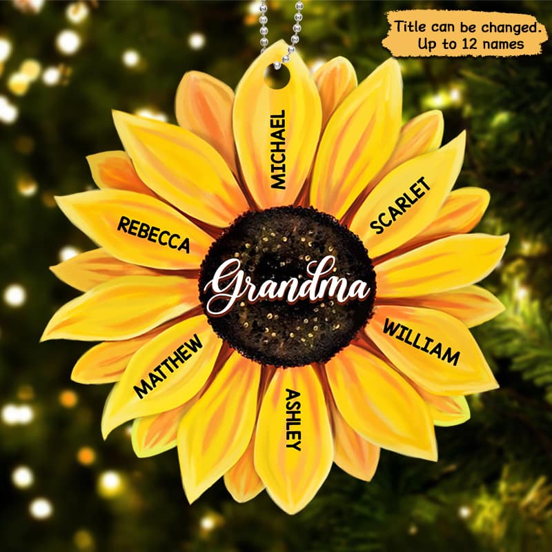 Sunflower Grandkids Name Personalized Acrylic Ornament