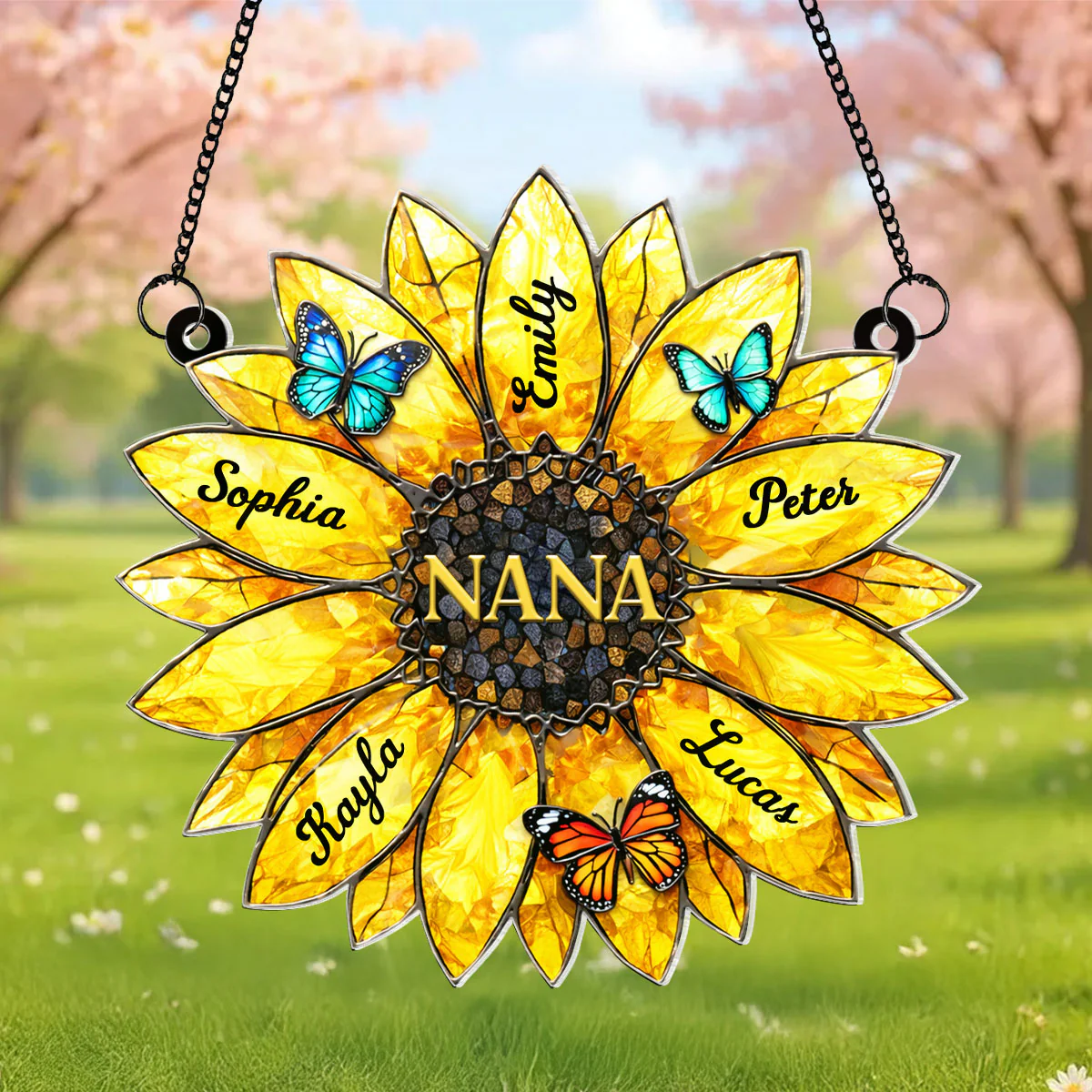 Sunflower Grandma Mom Custom Kids Names - Personalized Suncatcher - Mother's Day Gift for Grandma, Mom, Wife - Image 2