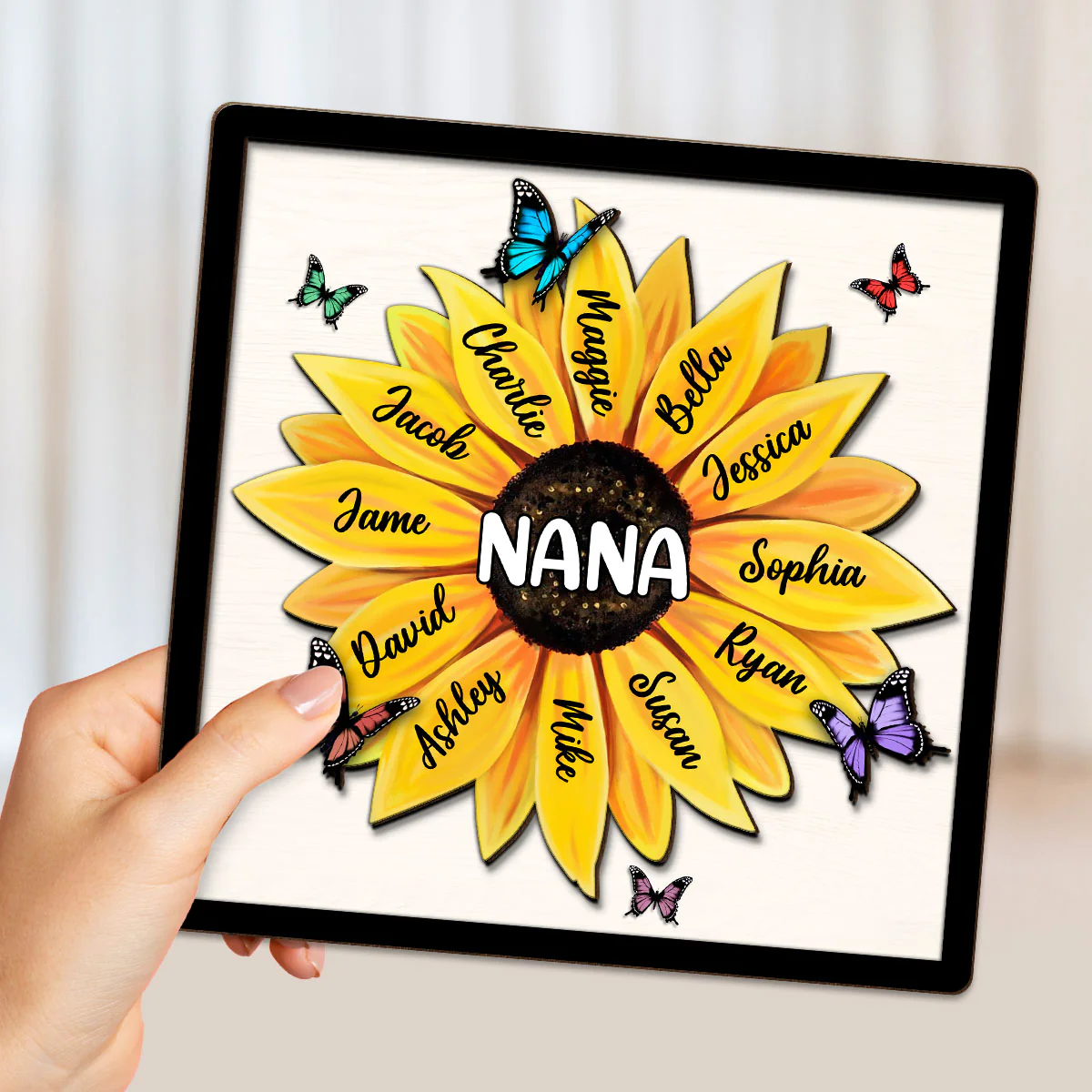 Sunflower Grandma Mom Grandkids Names Personalized 2-Layer Wooden Plaque - Image 4