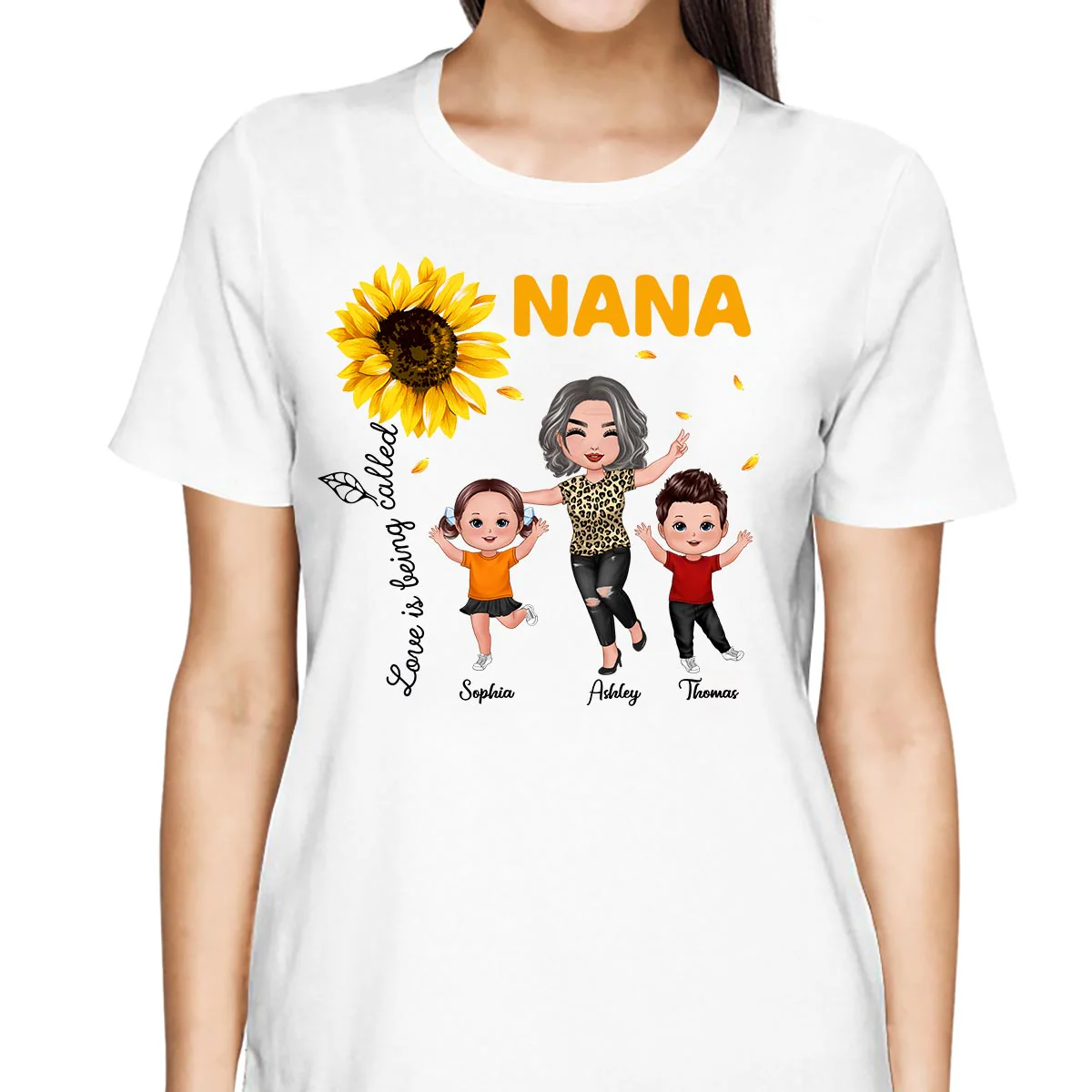 Sunflower Love Is Being Called Grandma Happy Doll Grandma Grandkids Personalized Shirt - Image 2