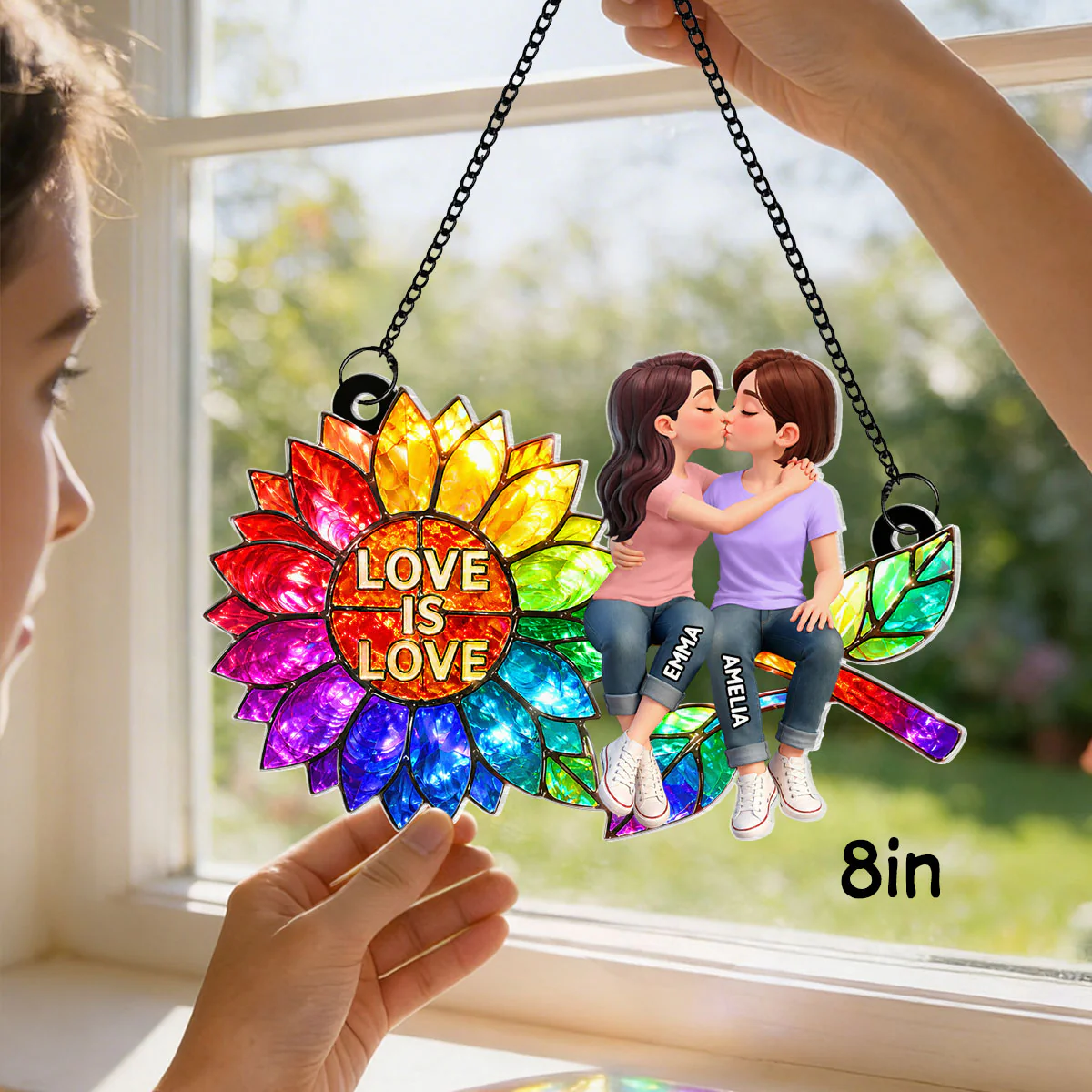 Sunflower Love is Love LGBT Couple - Personalized Suncatcher - Heartfelt Gift for Her, for Him - Image 2