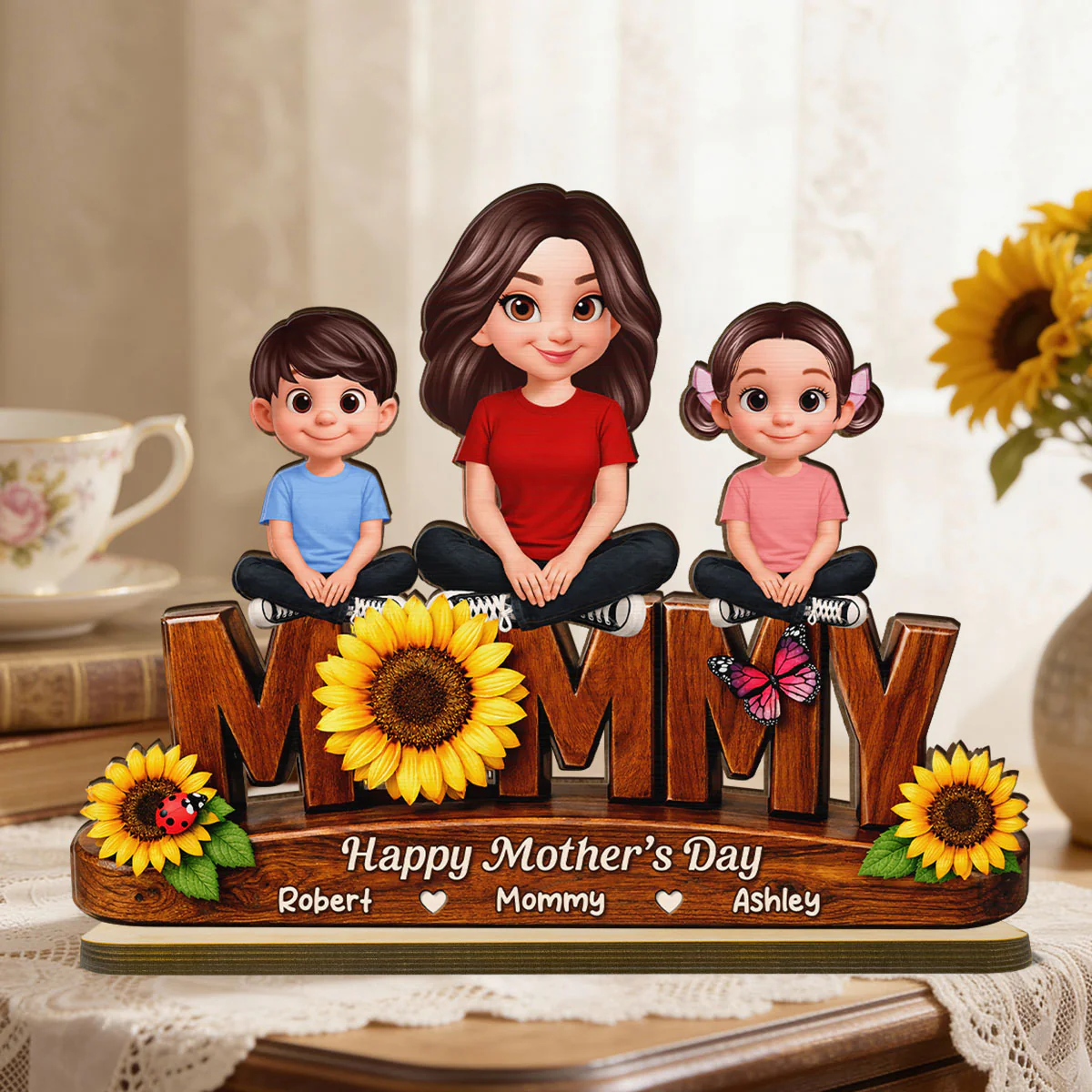 Sunflower Mom And Kids - Personalized 2-Layered Wooden Plaque - Mother's Day Gift For Mom, Wife - Image 11