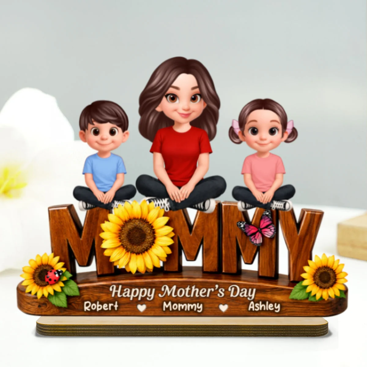 Sunflower Mom And Kids - Personalized 2-Layered Wooden Plaque - Mother's Day Gift For Mom, Wife - Image 12