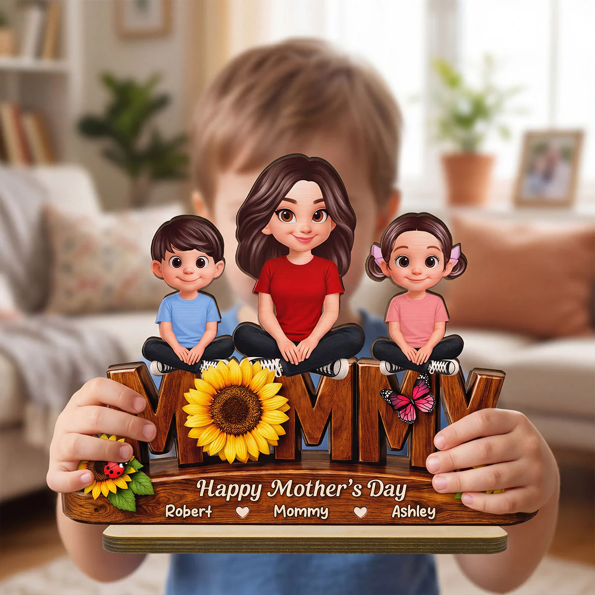 Sunflower Mom And Kids - Personalized 2-Layered Wooden Plaque - Mother's Day Gift For Mom, Wife - Image 2
