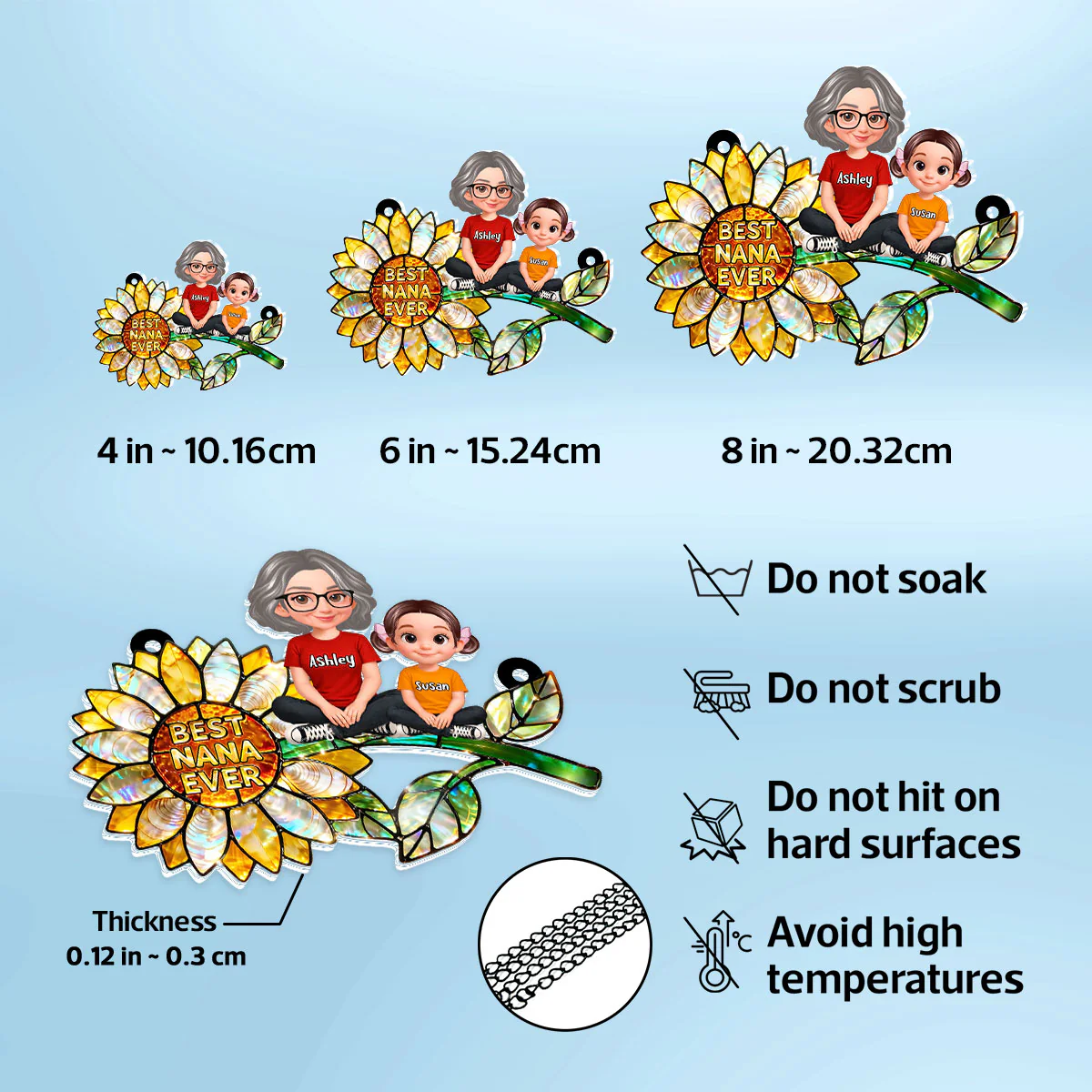 Sunflower Mom Grandma and Grandkids Sitting - Personalized Window Hanging Suncatcher - Mother's Day Gift for Mom, Wife - Image 8