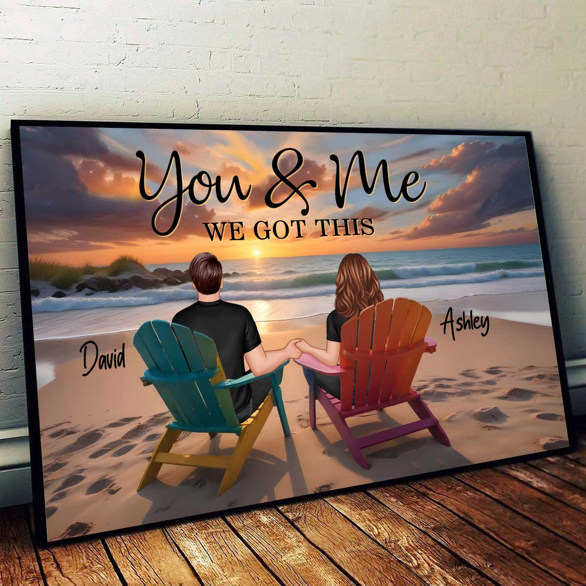 Sunset Beach Landscape Couple Sitting Personalized Poster, Birthday Gift, Anniversary Gift For Him, For Her