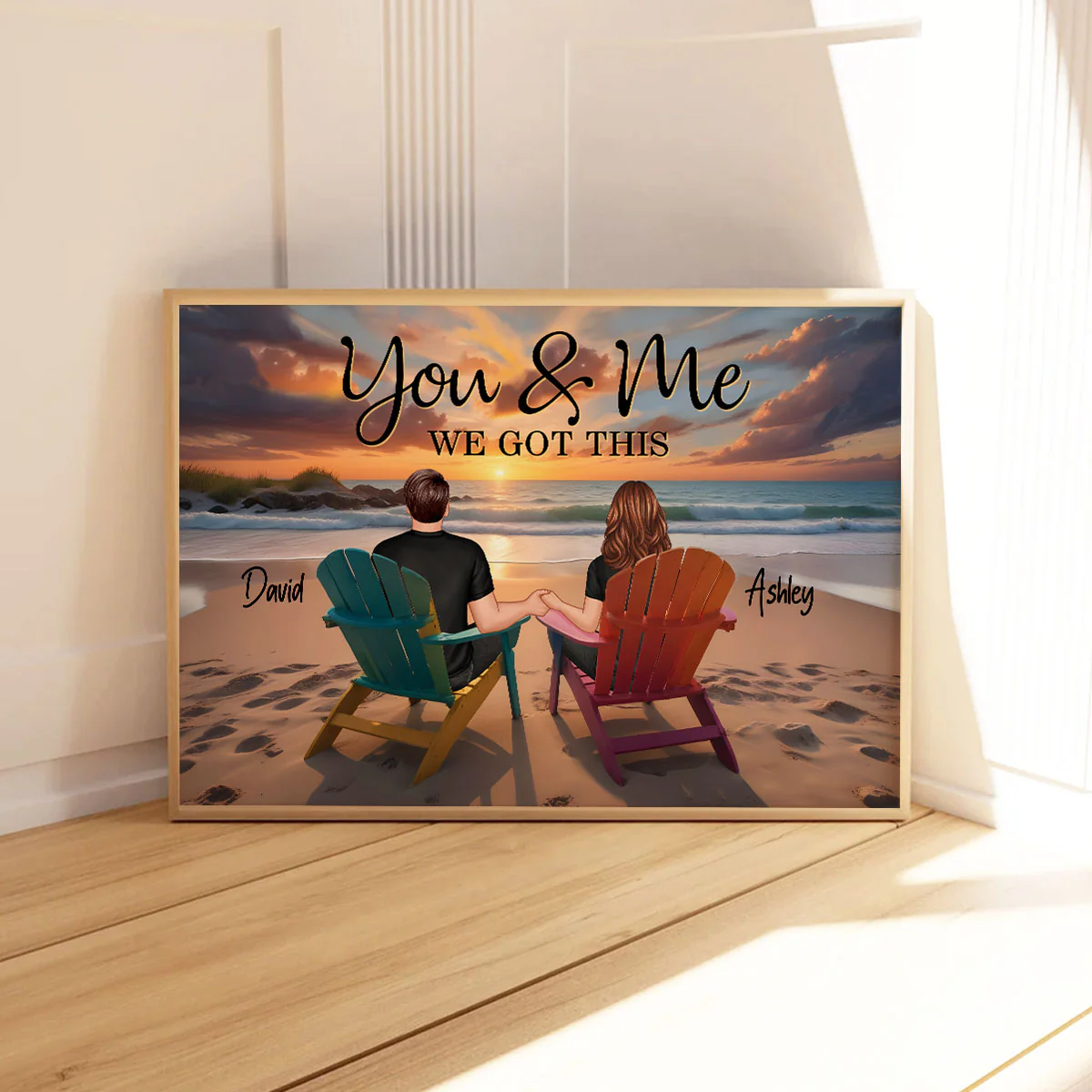 Sunset Beach Landscape Couple Sitting Personalized Poster, Birthday Gift, Anniversary Gift For Him, For Her - Image 3