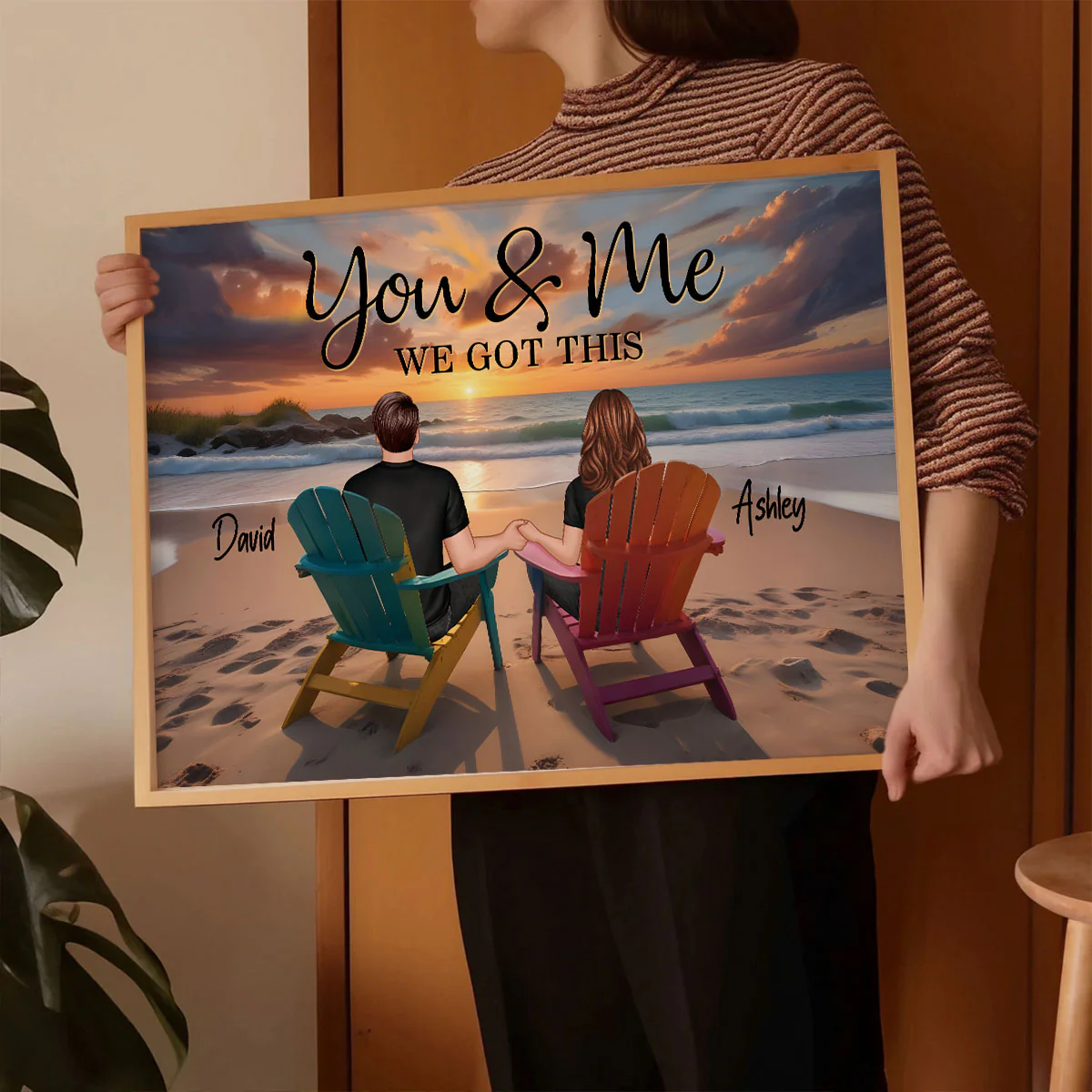 Sunset Beach Landscape Couple Sitting Personalized Poster, Birthday Gift, Anniversary Gift For Him, For Her - Image 7