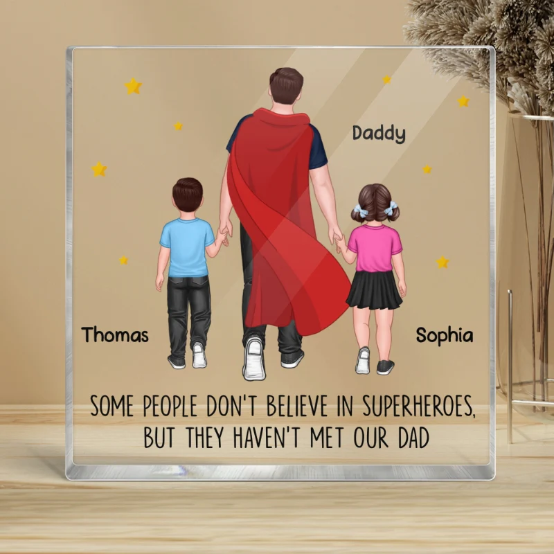 Super Dad And Kids Father‘s Day Gift Personalized Acrylic Block Plaque - Image 3