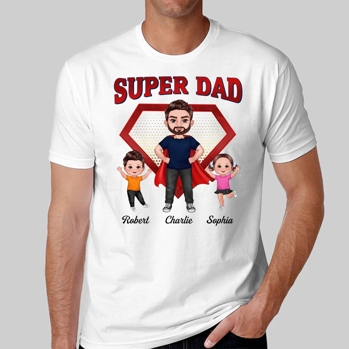 Super Dad Doll Man & Kids Personalized Shirt - Image 2