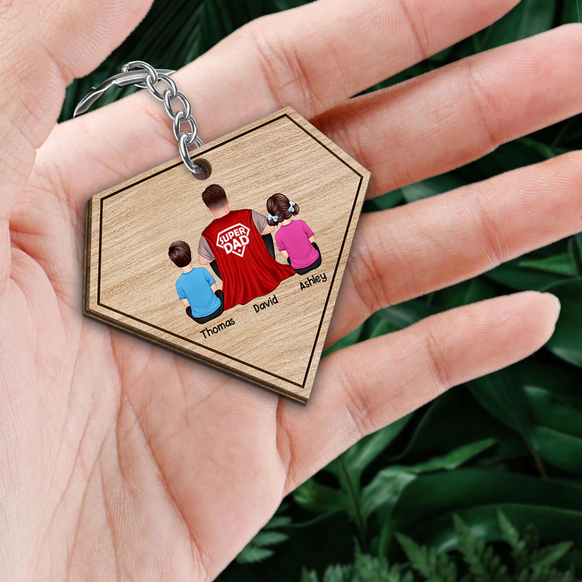 Super Dad Personalized Wooden Keychain - Image 2