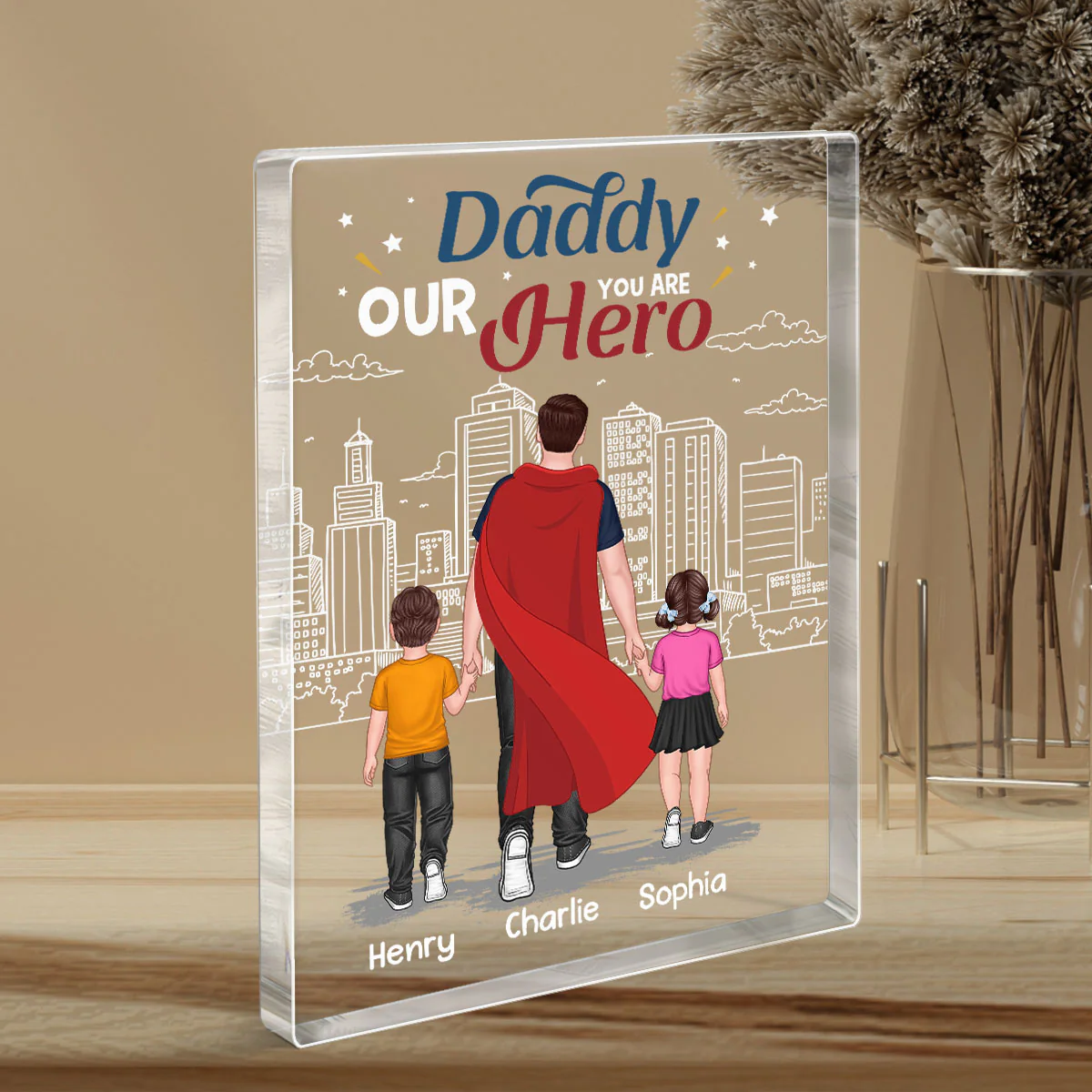 Super Hero Daddy Personalized Rectangle Acrylic Block Plaque - Image 3
