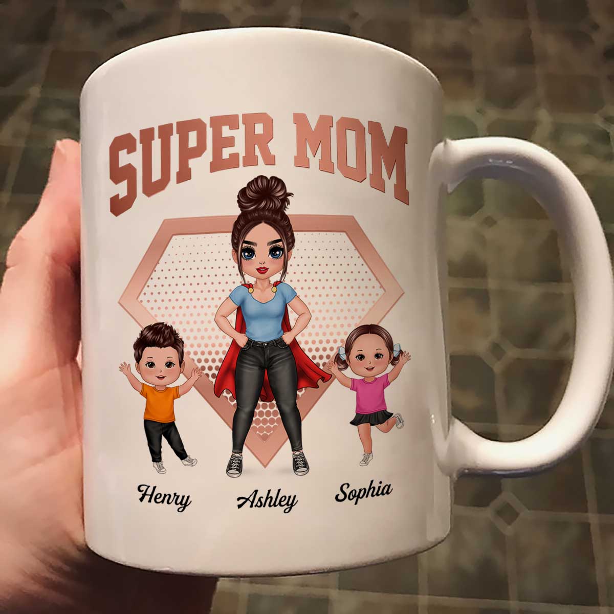 Super Mom Doll Mom & Doll Kids Personalized Mug - Image 3