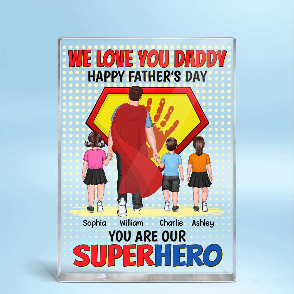 Superhero Dad And Kids Personalized Rectangle Acrylic Block Plaque - Image 2