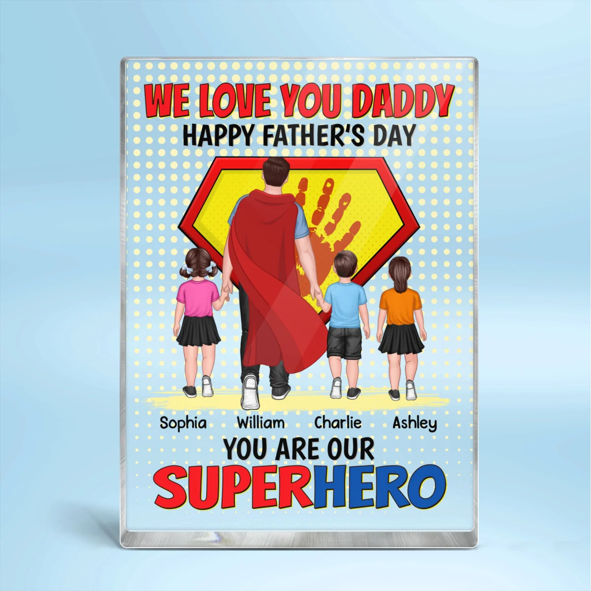 Superhero Dad And Kids Personalized Rectangle Acrylic Block Plaque - Image 4