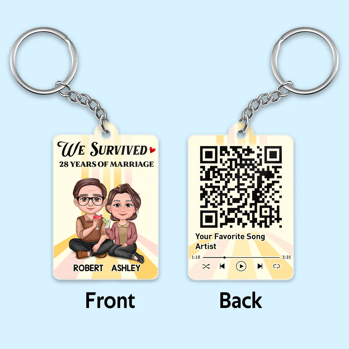 Survived Many Years Of Marriage Old Couple Anniversary Favorite Song QR Code Personalized Acrylic Keychain