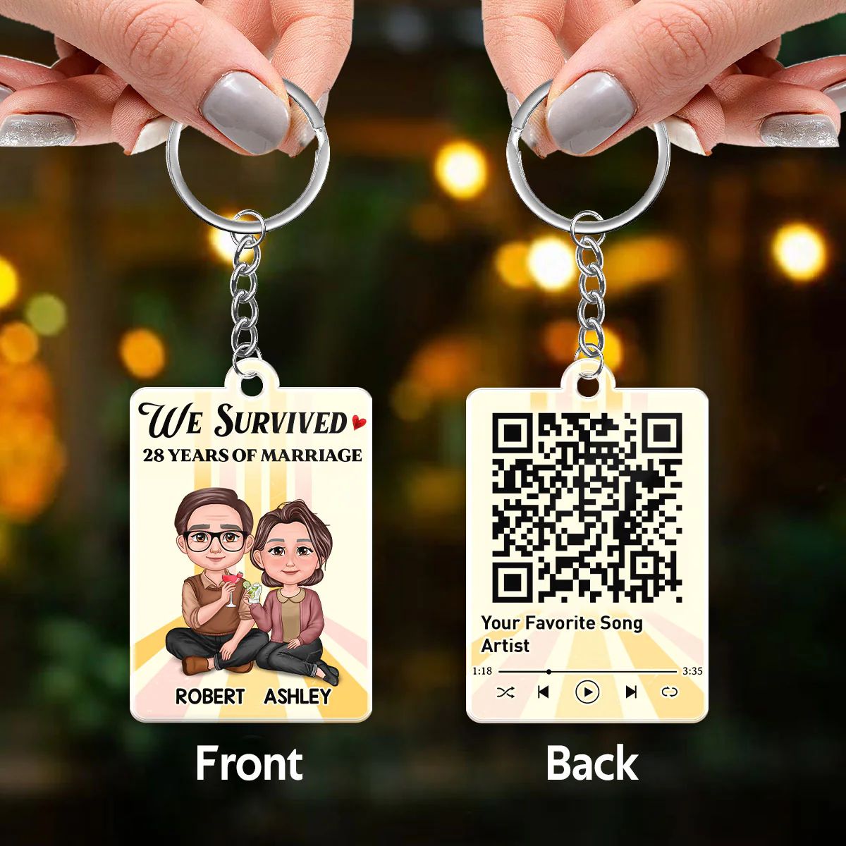 Survived Many Years Of Marriage Old Couple Anniversary Favorite Song QR Code Personalized Acrylic Keychain - Image 3