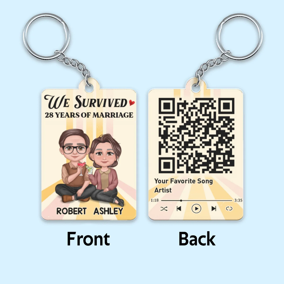 Survived Many Years Of Marriage Old Couple Anniversary Favorite Song QR Code Personalized Acrylic Keychain - Image 4