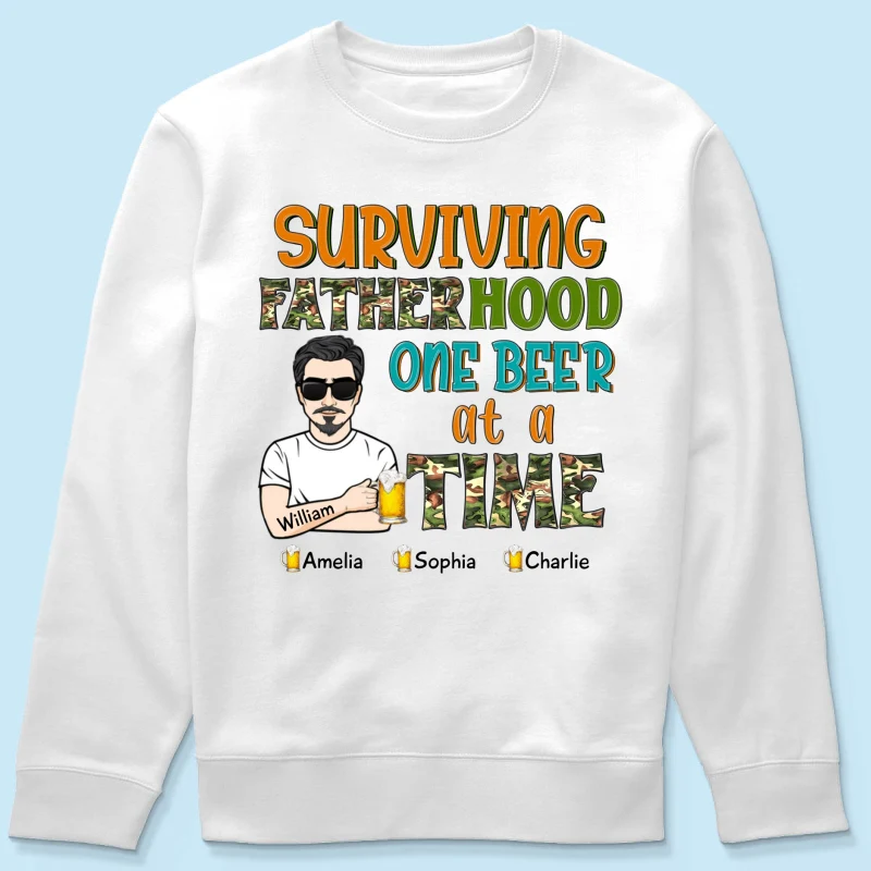 Surviving Fatherhood One Beer At A Time Gift for Dad Personalized Shirt - Image 18