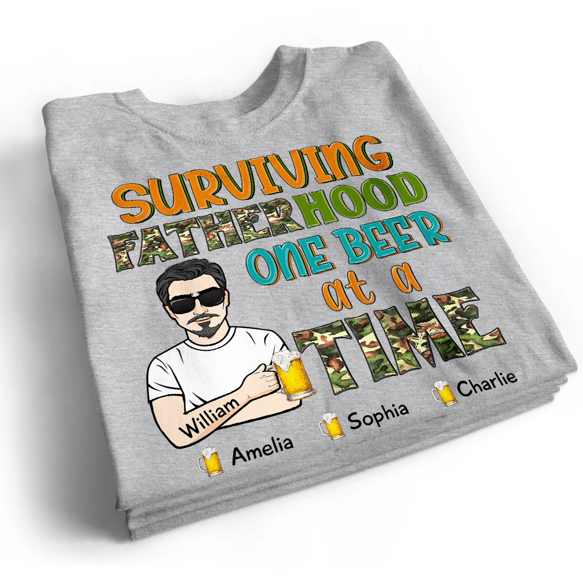 Surviving Fatherhood One Beer At A Time Gift for Dad Personalized Shirt - Image 2