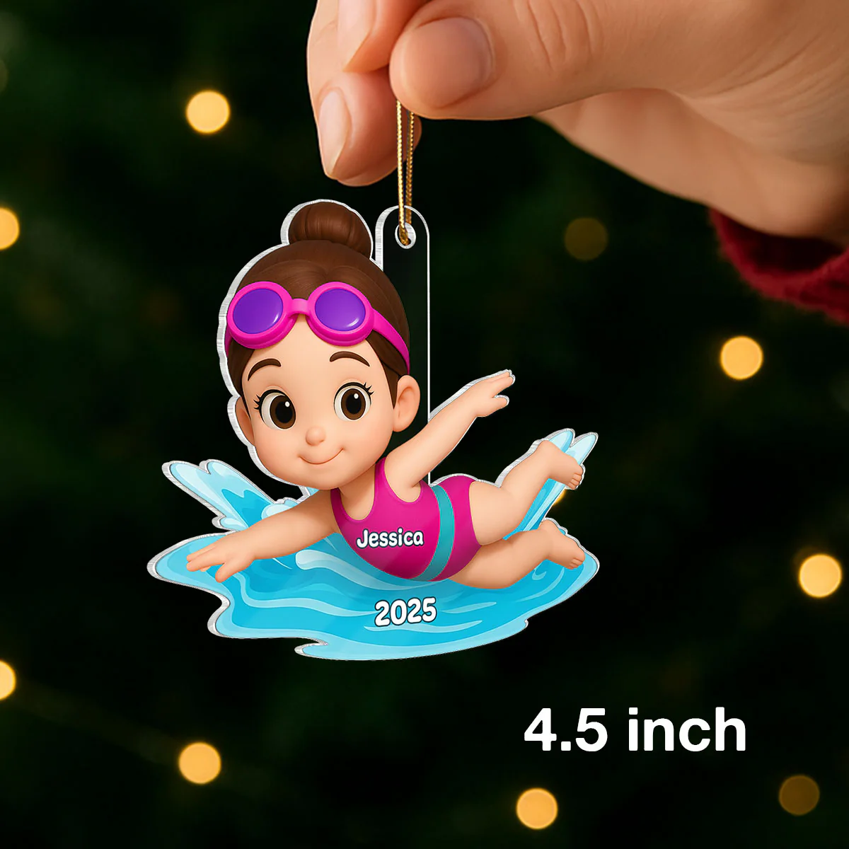 Swimming Boy Girl 3D Effect - Personalized Acrylic Ornament - Christmas Gift for Son Daughter Grandson Granddaughter - Image 2