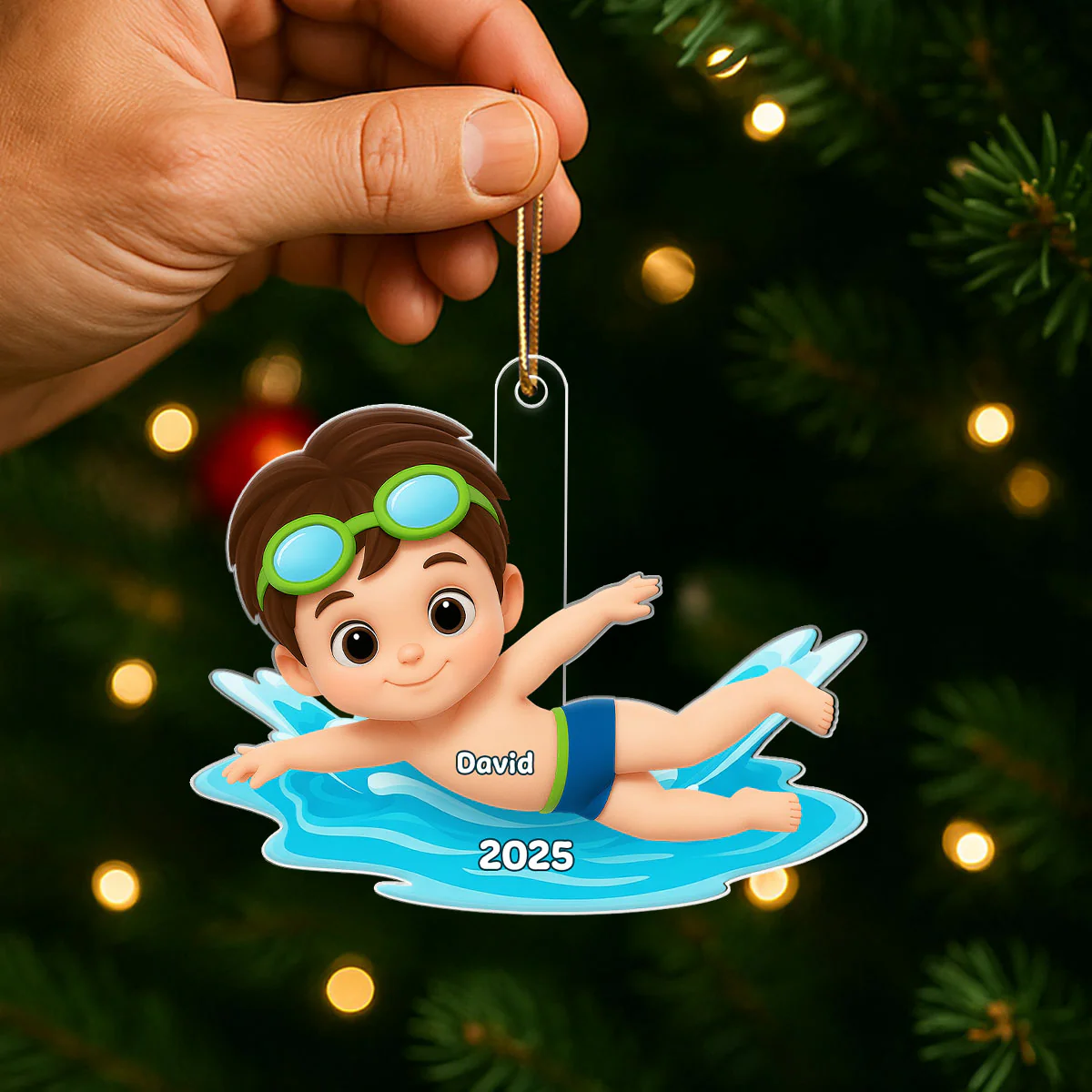 Swimming Boy Girl 3D Effect - Personalized Acrylic Ornament - Christmas Gift for Son Daughter Grandson Granddaughter - Image 3