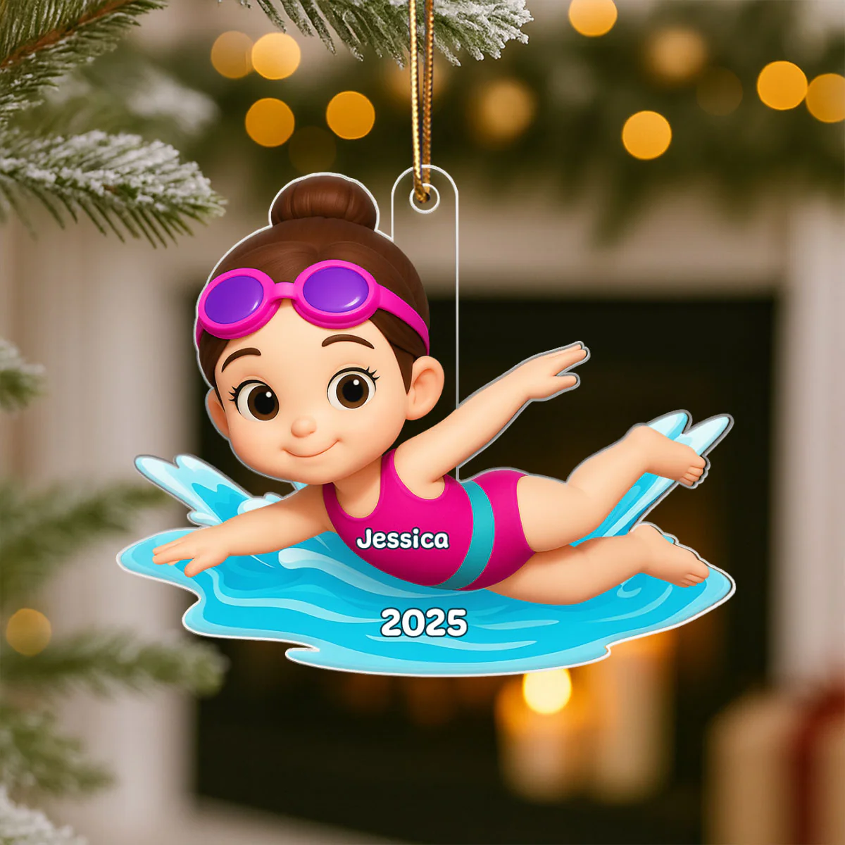 Swimming Boy Girl 3D Effect - Personalized Acrylic Ornament - Christmas Gift for Son Daughter Grandson Granddaughter - Image 4