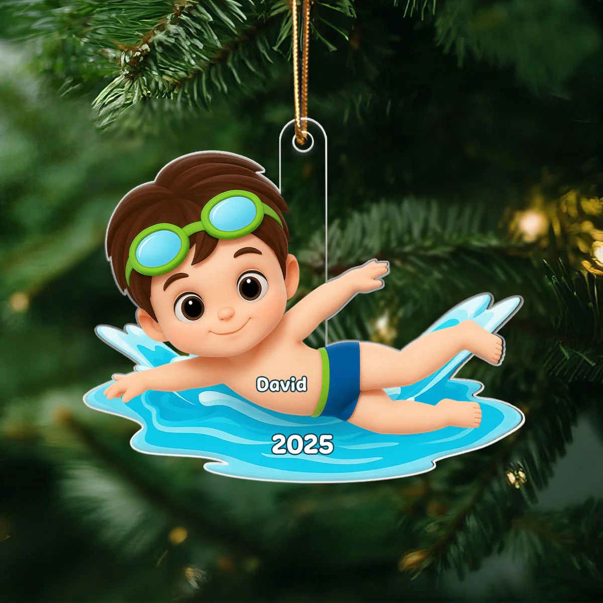 Swimming Boy Girl 3D Effect - Personalized Acrylic Ornament - Christmas Gift for Son Daughter Grandson Granddaughter - Image 5