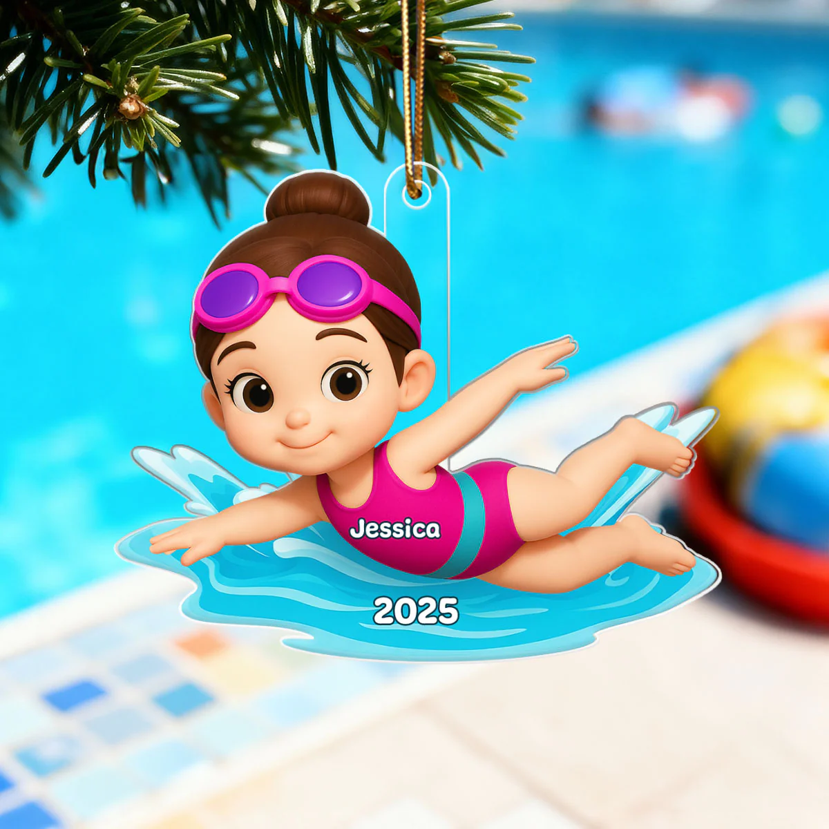 Swimming Boy Girl 3D Effect - Personalized Acrylic Ornament - Christmas Gift for Son Daughter Grandson Granddaughter - Image 6